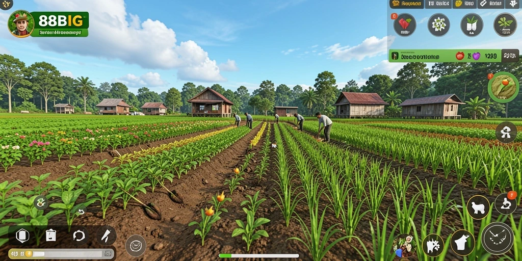Tampilan gameplay seru dengan aktivitas pertanian yang menyenangkan.