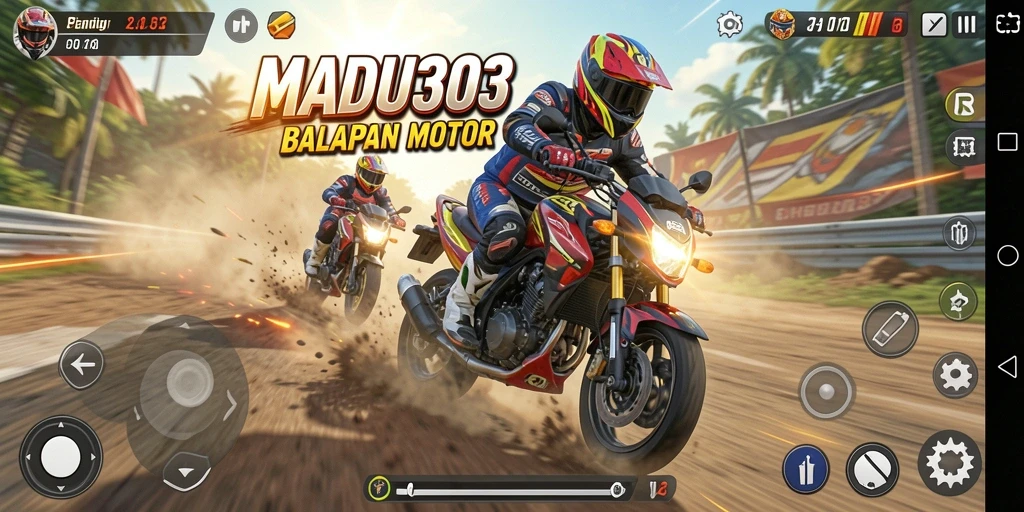 Tampilan mendebarkan dari gameplay balapan Motor di MADU303.