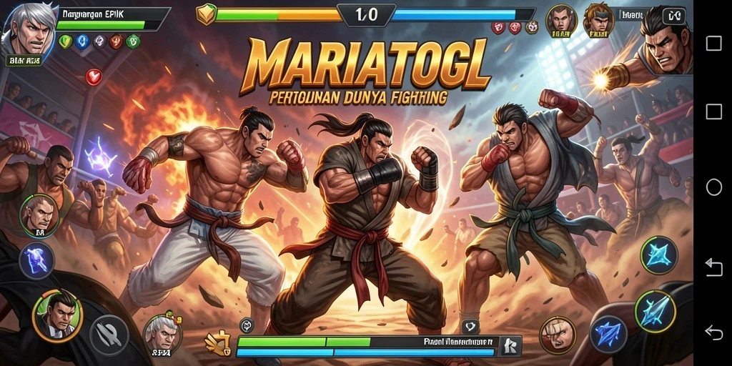 Screenshot gameplay <strong>MARIATOGL</strong> menampilkan pertarungan seru dengan karakter unik.