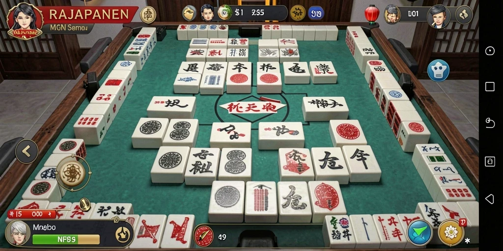 Tampilan gameplay <strong>RAJAPANEN</strong> dengan grafis menarik dan ubin Mahjong.