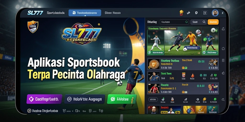 Tampilan utama SL777 dengan antarmuka Sportsbook yang menarik.