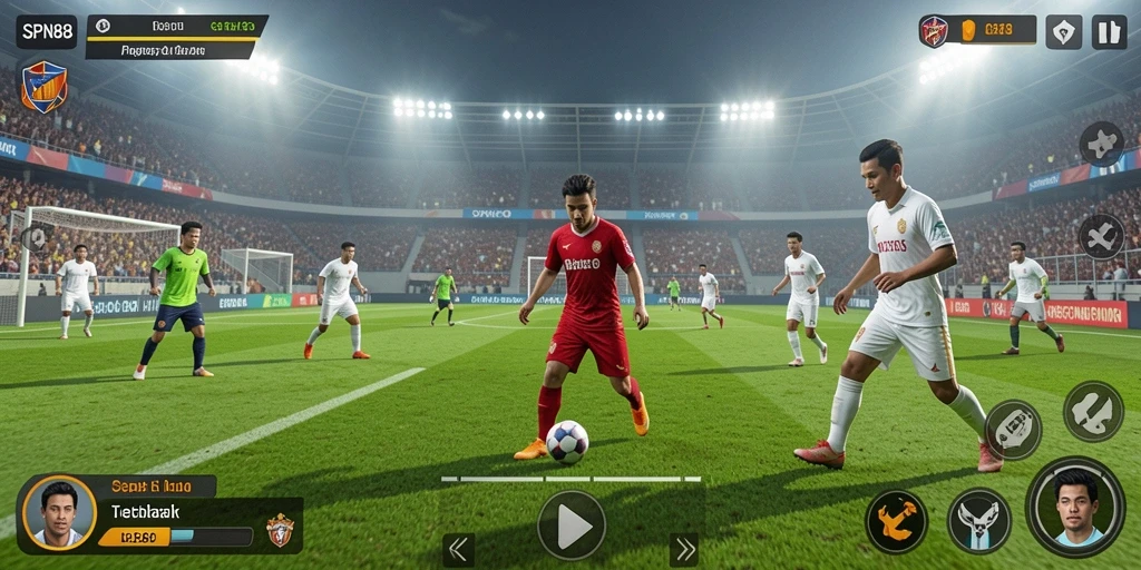 Tampilan gameplay SPN88 dengan aksi sepak bola yang mendebarkan.
